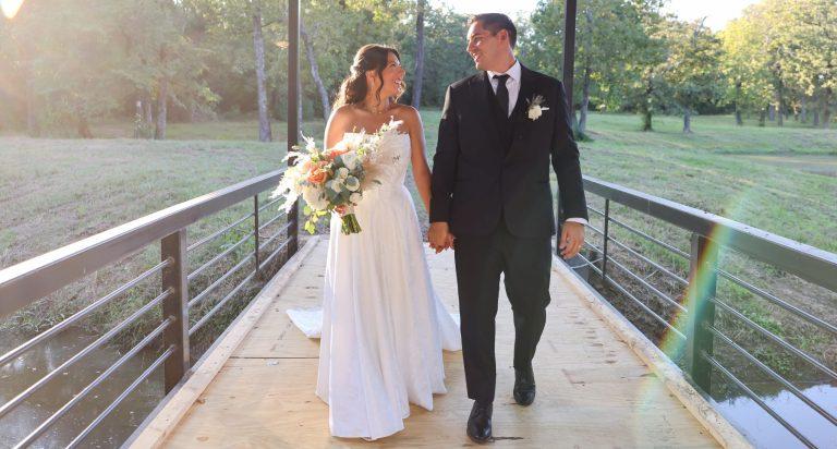 Bride and groom celebrating at 88888 Ranch