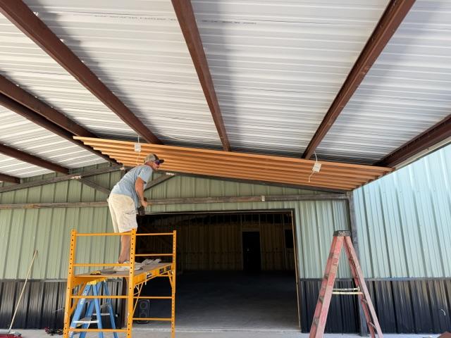Construction progress at The Gathering Place — roof framing