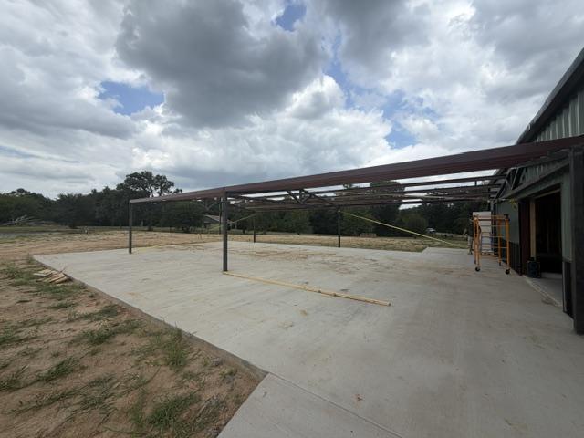 Construction progress at The Gathering Place — covered patio framing