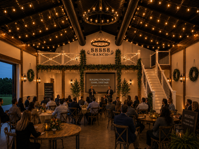 Design rendering of a corporate gathering under the pavilion